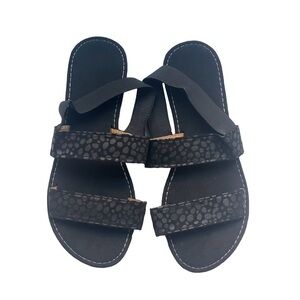 Flat black sandals,animal print design,size 9 us.